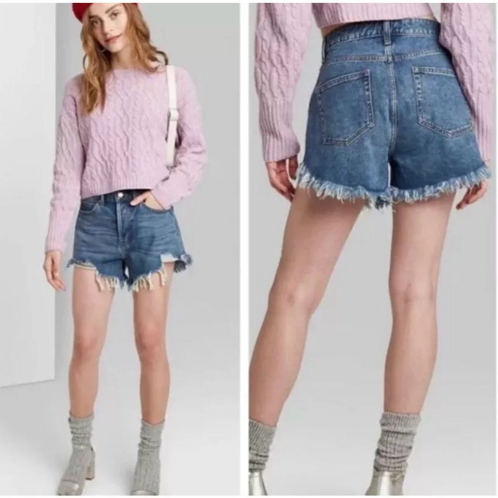 Womens Wild Fable Distressed High Rise Denim Button Fly Cutoff Festival Shorts 8